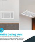 12 By 6 Inch Duct Opening Air Vent Cover For Wall Or Ceiling With Three Way Ventilation Solid Steel HVAC Register Cover White Finish 5 Adjustable Dampers And 19 Louvers For Quiet Operation installed on wall and ceiling