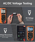All In One Digital Multimeter 2000 Count Display showing AC and DC voltage testing steps with leads