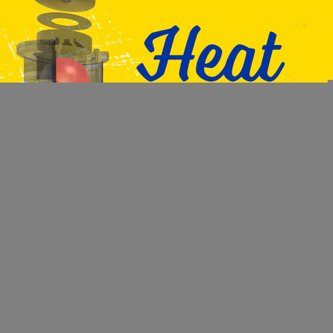 Corroded metal pipe over bright yellow graphic labeled 'Heat'