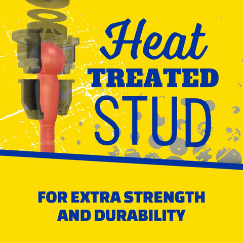 Heat treated stud image showcasing durable construction of steering tie rod end for Ford Taurus and Mercury Sable 1996 to 2007 models.
