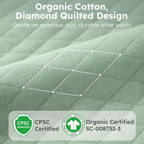 Close-up of organic cotton fabric from Baby Sleep Sack For Infants 6 To 12 Months 1 Tog Long Sleeve Wearable Blanket, diamond quilted design.