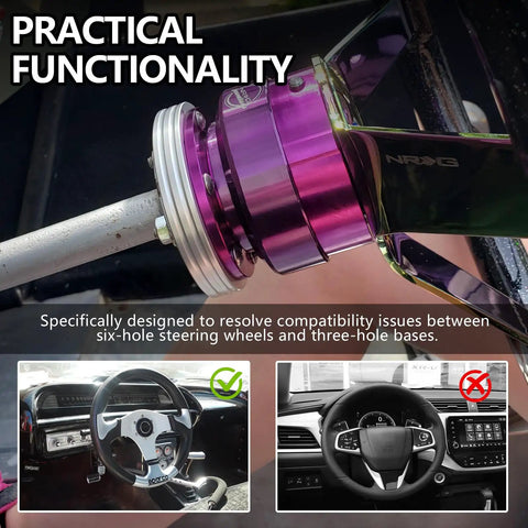 Half Inch Steering Wheel Hub Adapter Spacer Converts Six Hole To Three Bolt Pattern with rugged bolts mounted on steering shaft.