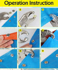 Step-by-step instructions for using Heavy Duty Snap Fastener Pliers Set With Adjustable Setter And 3 Interchangeable Dies.