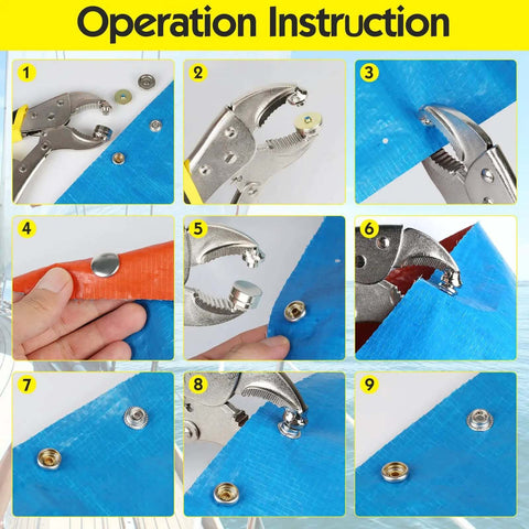 Step-by-step instructions for using Heavy Duty Snap Fastener Pliers Set With Adjustable Setter And 3 Interchangeable Dies.