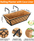 Two Pack 16 Inch Window Box Planters With Coco Liner For Railing, metal deck hanging planters with adjustable hooks for balcony.