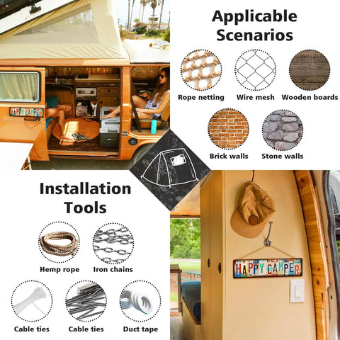 Funny Camping Decor Sign For RV And Camper Interiors, Easy Install Wall Art with installation tools and scenarios