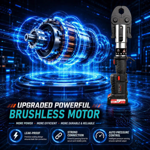 Newest Upgrade 21V Brushless Hydraulic Copper Pipe Crimping Tool Kit With Heavy Duty Dies For Half Inch Three Quarter And One In Pipes Power Presser with brushless motor design