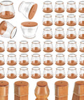 Thirty Six Pack Chair Leg Floor Protectors For Hardwood Floors With Silicone Felt Pads And Caps, clear and brown, displayed in rows.