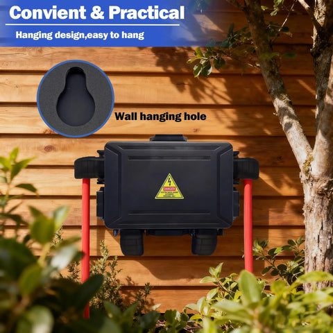 Compact Outdoor Electrical Box With IP54 Weatherproof Cord Cover, Four-Port Enclosure For 12mm To 16mm Cables, Wall hanging hole