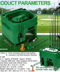 Automatic Golf Ball Dispenser And Tee Up Trainer For Driving Range And Home Practice With 40 Ball Capacity Dual Mode Height Adjustment Infrared Auto Tee System on green surface with size parameters.