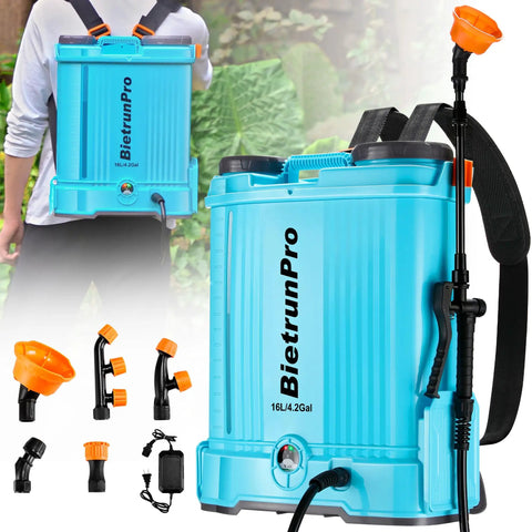 Backpack Sprayer 4 Gallon With Mixer And 0 To 100 Psi Adjustable Pressure, 8000 mAh Battery; electric garden sprayer with five nozzles.