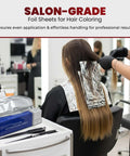 Hair stylist using pre cut aluminum foil sheets 12x12 pop up box of 500 for hair coloring in salon