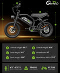 16 Inch Fat Tire Electric Bike For Adults And Teens With Peak 1500W Motor 28 MPH Top Speed 65 Mile Range 48V 15.6Ah Battery Full Suspension All Terrain Ebike For Mountains Snow And Sand Black side view showing dimensions and specifications.