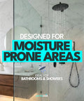 Bathroom shower with text highlighting White Premixed Acrylic Sanded Grout Repair Kit With Applicator, water resistance.