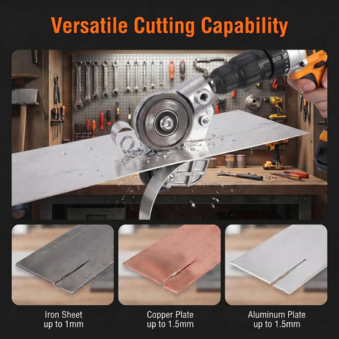 Beast Mode Metal Sheet Cutter Drill Attachment Electric Shears Nibbler For Iron Steel Copper Aluminum Heavy Duty Metal Cutting Tool For Power Drill For Any Metal Job Or DIY Projects cutting iron, copper, aluminum up to 1.5mm