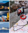 Glow In The Dark Hiking Compass With Waterproof Base Plate on map, mirror sighting and paracord rope for navigation outdoors