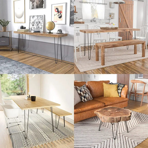 Iron Hairpin Table Legs 16 Inch Solid Half Inch Steel With Rubber Floor Protectors Black 4 Pack used in various furniture