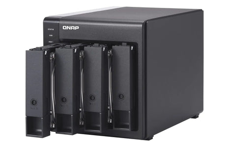 4 Bay Usb Type C Direct Attached Storage Enclosure Featuring Rock Solid Hardware Raid Support with four black drive bays.