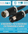 Rock Solid 50A 125/250V Generator Extension Cable With Cs6365C To Cs6364C Locking Twist Plug and Heavy Duty 6/4 Soow Outdoor Wire.