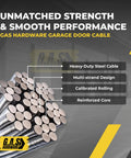 Heavy Duty Garage Door Torsion Spring Drum Cable Kit for 7 Foot Doors, multi-strand steel cables, reinforced design