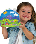 Ladybug Land Growing Kit Habitat With Live Ladybug Larvae Voucher Observe Metamorphosis Stages In A Colorful Dome Diorama Kid Friendly For Curious Gardeners And Kids, child holding dome