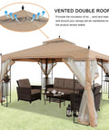 Patio Gazebo With Netting Screen Walls 10x10 for lawn, garden, backyard and deck, rust-resistant steel frame, in beige gray.