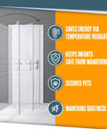 Infographic showing benefits of Spring Loaded Self Closing Door Hinges 4 Inch Auto Close Kit with adjustable tension.
