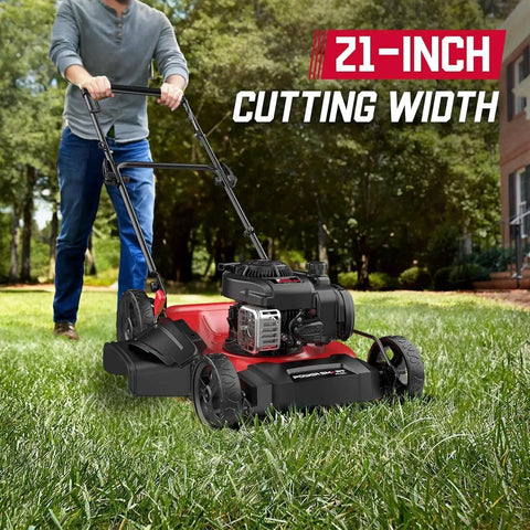 21 Inch Push Lawn Mower With Briggs And Stratton 125cc Engine, 2 In 1 Mulching And Side Discharge, Easy Assembly And Lightweight Gas Powered Mower For Garden Yard, side view