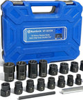 Ditch Those Stuck Bolts With This 19-Piece Bolt Nut Extractor Set For A Smooth 1/2-Inch And 3/8-Inch Drive Wheel Lock Removal Kit That Actually Gets the Job Done Right Without Breaking Your Tools Or Losing Your Mind On Tough Rust Jobs. blue case with Cr-Mo sockets 8mm to 22mm and drive bars