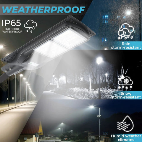 90W Solar Street Light Outdoor Wire Free 9000 Lumen Waterproof LED Flood Light with Motion Sensor in weatherproof test