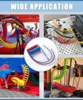 Collage showing Semi Truck Air Brake Hose Coil Set With 1/2 In NPT DOT Fittings Red And Blue Leads Glad Hands Rubber Seals