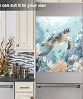 Sea Turtle Blue Dishwasher Magnet Cover Sticker For Refrigerator And Kitchen Appliances displayed on a fridge