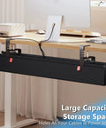 No Drill Under Desk Cable Management Tray With Clamp For Standing Desk 36 Inch Cord Organizer Premium Fabric installed view