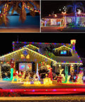 Houses decorated with Solar Rope Lights 40 Ft 120 LEDs Multi Color Fairy Lights With 8 Modes For Outdoor Garden Patio Party And Weddings