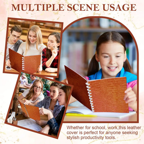 Children and students using Pu Leather Discbound Notebook Cover Set With 2 Covers And 11 Expansion Discs, Letter Size, Caramel Alligator Texture Brown