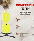 Heavy Duty Target Stand System NP550 Steel For 12x20 Silhouette Targets With 2x4 Base displayed with caliber compatibility diagram