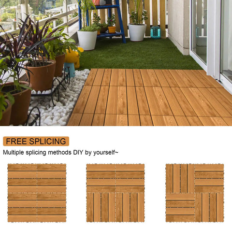 Solid Pine Wood Interlocking Deck Tiles 27 Pack Easy Snap Together 12 By 12 Inch Waterproof Outdoor Flooring All Weather For Patio Porch Balcony Khaki Finish Built To Last In All Climates For Busy Backyards