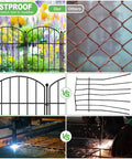 Comparison of rustproof 10 pack garden fence set with arched metal barrier against standard wire design, showing durability and weld quality.