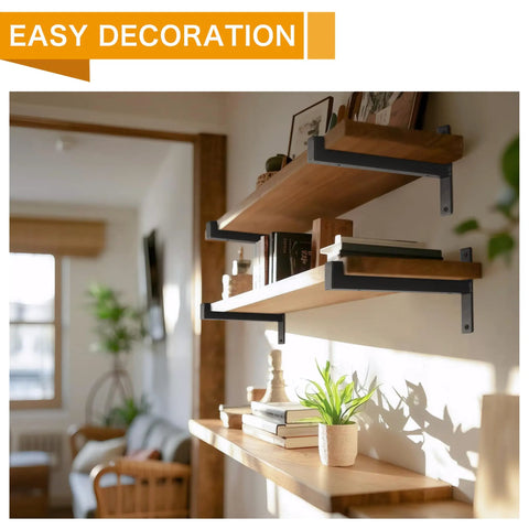 Wood shelves supported by Heavy Duty 6 Pack 8 Inch Shelf Brackets Wall Mounted Industrial Beefy Metal Shelving Supports