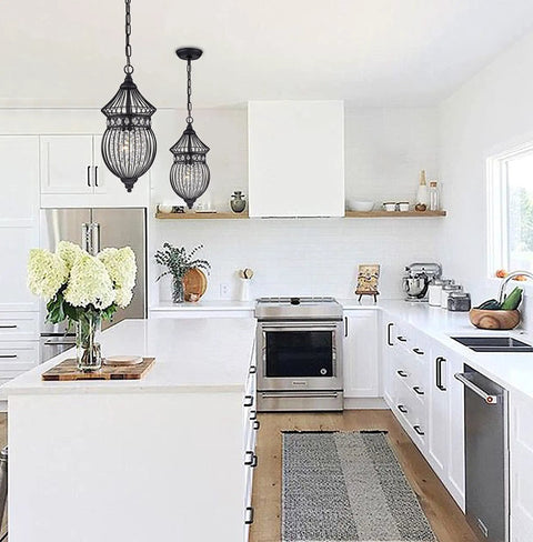 Black Globe Crystal Pendant Chandelier For Farmhouse Lighting 1 Light Dope Modern Rustic Ceiling Fixture in bright kitchen