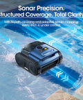Cordless Robotic Pool Vacuum With Track Drive And Sonar Navigation 180W Brushless Motor in a pool demonstrating movement