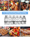 Durable Four Pack Of Stainless Steel Grill Grates And Briquette Trays Built Tough To Fit Turbo Nexgrill showing various grilling foods.