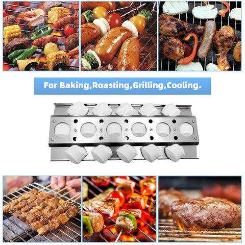 Durable Four Pack Of Stainless Steel Grill Grates And Briquette Trays Built Tough To Fit Turbo Nexgrill showing various grilling foods.