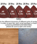 130 Pcs Pro Grade Oscillating Tool Sanding Pads Kit showing 5 triangle pads in 60, 80, 120, 180, 240 grits for wood and plaster surfaces.