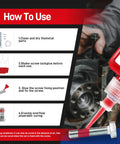 How to use red high-strength threadlocker for M25 bolts on metal parts with assembly instructions and application steps.