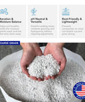 Hands holding coarse horticultural perlite for potting and gardening, 4 cu ft bag, ideal for seed starting and soil aeration