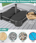 Heavy Duty Beefy 220 Pound Patio Umbrella Base With Sandbags, All Weather Oxford Cover, metal frame on wooden deck