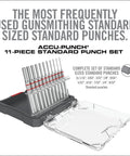 11 Piece Standard Punch Set with pro grade heavy duty premium steel punches in three-position storage case for precise metalworking