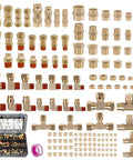Front view of Ailbiuko 150-piece brass DOT push-to-connect and nylon air fittings kit with storage case