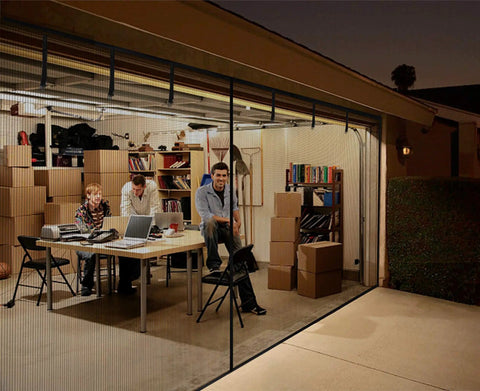 Roll Up Garage Door Screen 14x7 Ft Fit Up To 14x7 Ft Wind Resistant Polyester Mesh covering an open garage space